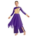 thumbnail image 2 of iiniim Girls Praise Dance Dress Long Sleeve Church Robe With Palazzo Pants Outfit Worship Liturgical Dancewear Purple 12, 2 of 7