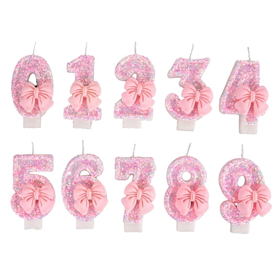 Number Cake Decorating Candles Cute Pink Bow Baby Girl Birthday Topper Decoration Party Supplies 0- Candle