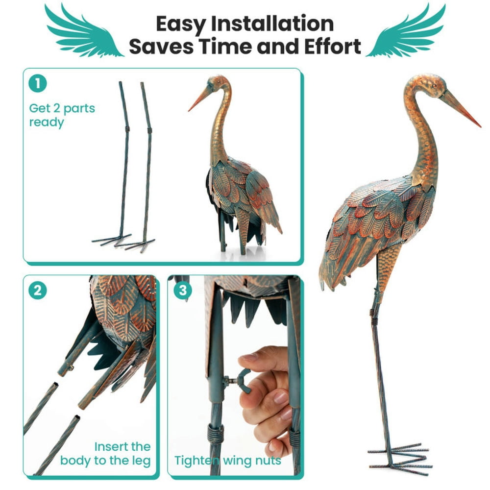 Spaco Crane Garden Statues Standing Metal Crane Sculptures Bird Set of 2, Crane Sculptures Bird, Full Crane Statue Set for Outdoor as Garden, Patio, Brown