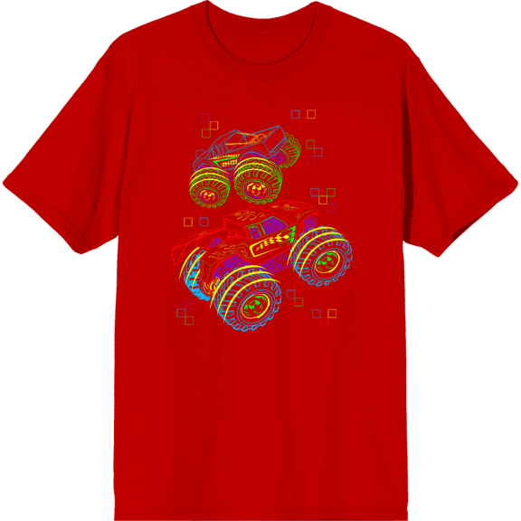 Colorful Line Art Car Adult Red Crew Neck Short Sleeve Tee-Medium
