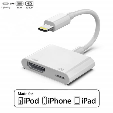 Apple Av Lightning Adapter Lightning to HDMI Converter, Lightning Digital AV Adapter with iPhone Charging Port, for HD TV Monitor Projector 1080P, Compatible with iPhone Xr/Xs/Xs Max/X 8 7 6 Plus ()