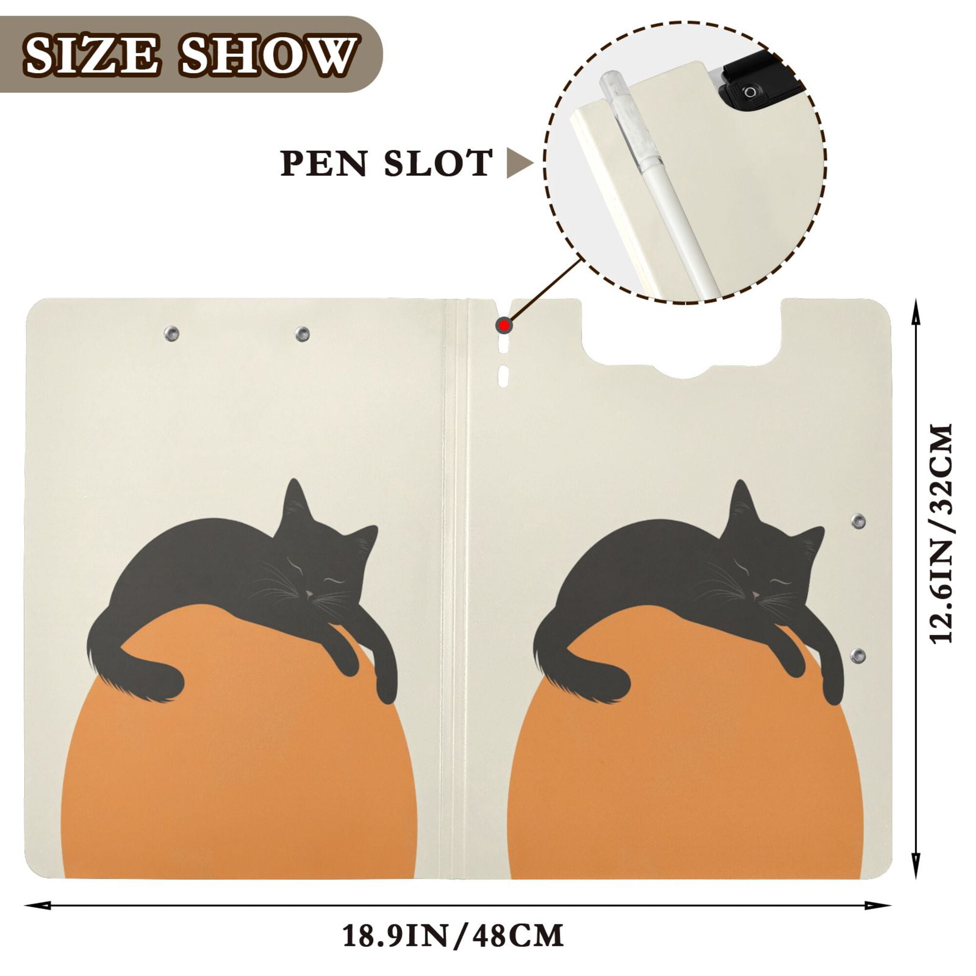 FORMRS A4 Clipboard Folder with Pen Holder Horizontal Foldable School Office Binder, Sleeping Black Cat