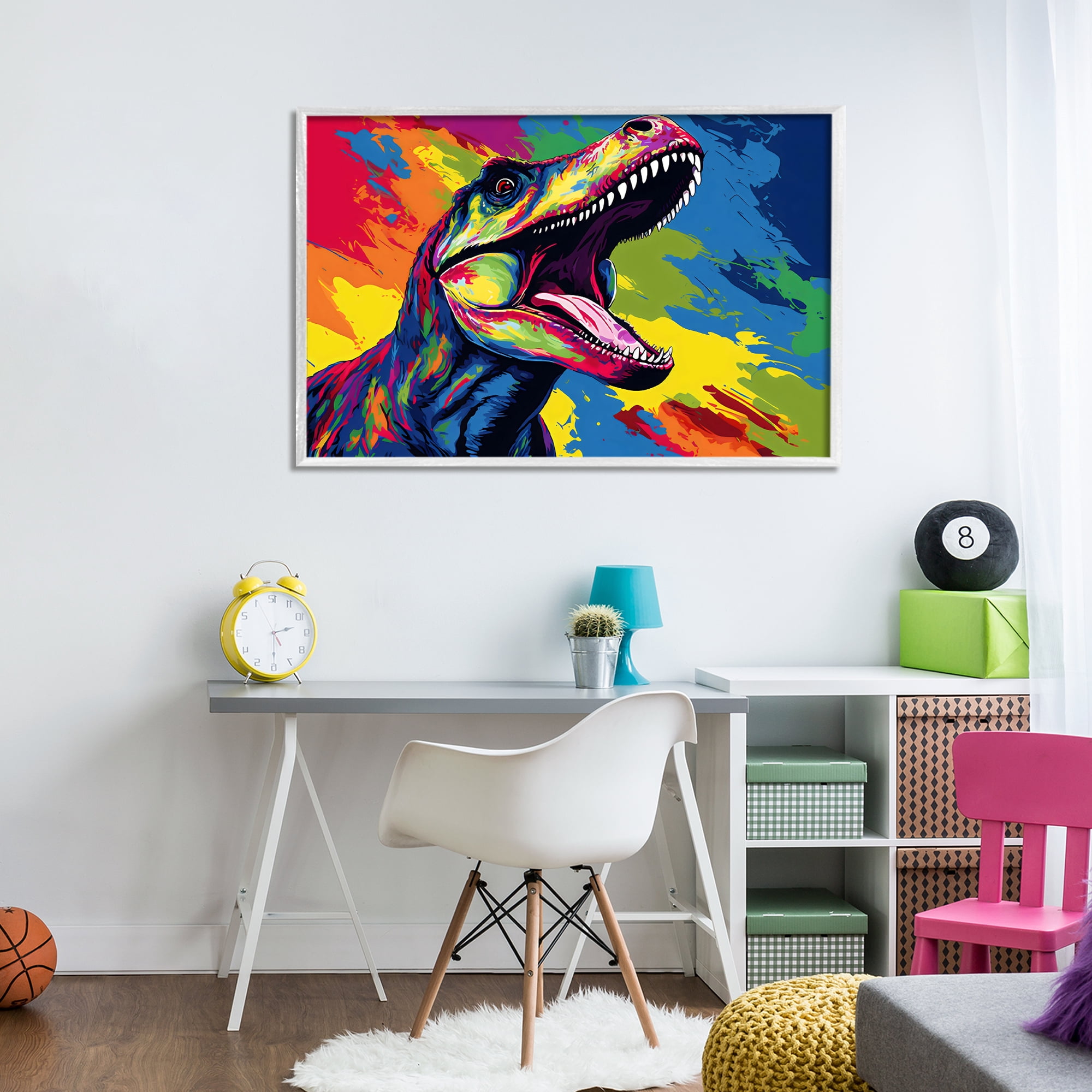 Stupell Industries Brightly Colored Dinosaur White Framed Giclee Art, design by Creative Studio