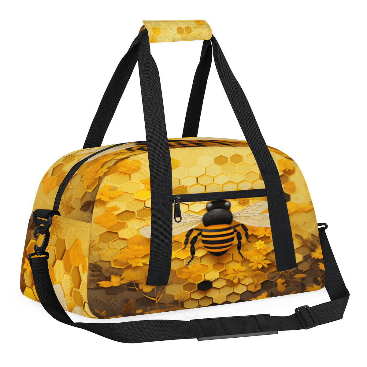 Herdesigns Honeycomb Sports Duffle Bag for Women & Men, Bee Gym Bag Dance Bag Overnight Bag Carry On Weekender Travel Bag