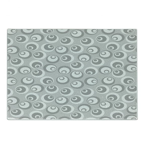 Psychedelic Cutting Board, Circles Like Nested Eyeballs Abstract Pattern Modern Ornamental Print, Decorative Tempered Glass Cutting and Serving Board, Small Size, White Grey, by Ambesonne