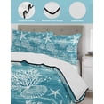 thumbnail image 4 of Quilts Twin Size Bedding Set, Teal Coastal Lightweight Quilted Comforter, Summer Ocean Sea Waves Starfish Corals Soft Reversible Bedspread Coverlet with Pillow Covers for All Season, 68" x 86", 4 of 7