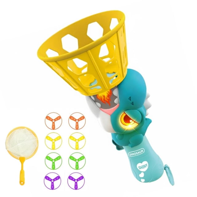 Interactive Flying Disc Launcher Toy Set, Manual Capture Catching Outdoor Game for Kids Adults, Automatic Flying Saucer Thrower with Net, Perfect Yard Beach Family Fun Activity, Dinosaur Theme