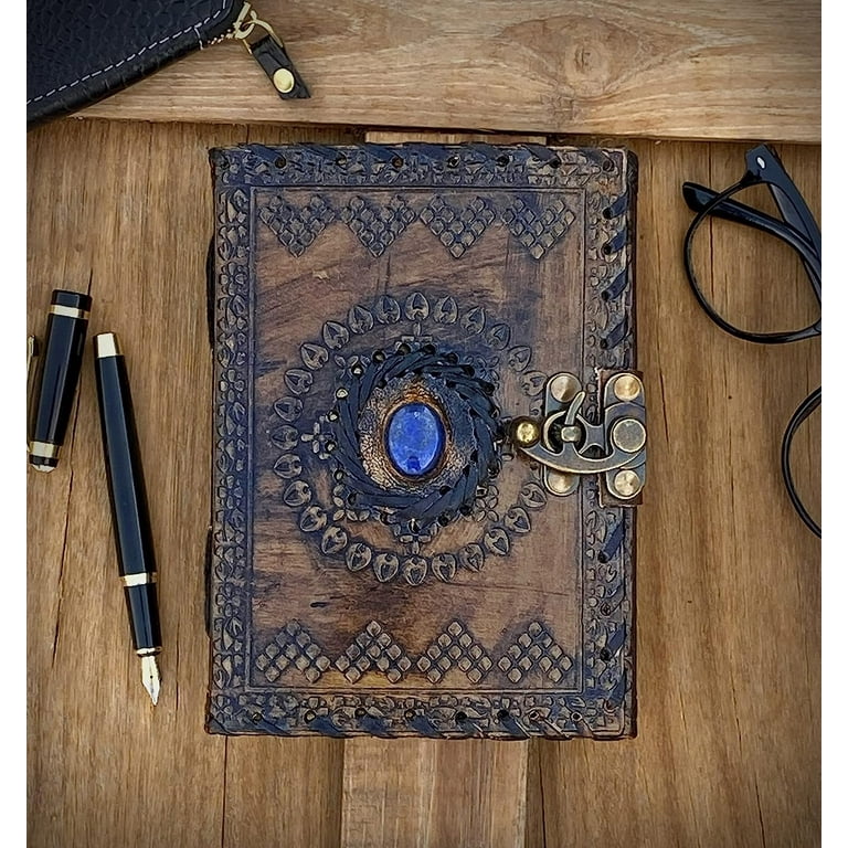 Vintage Leather Journal with Semi Precious Stone, 200 Pages