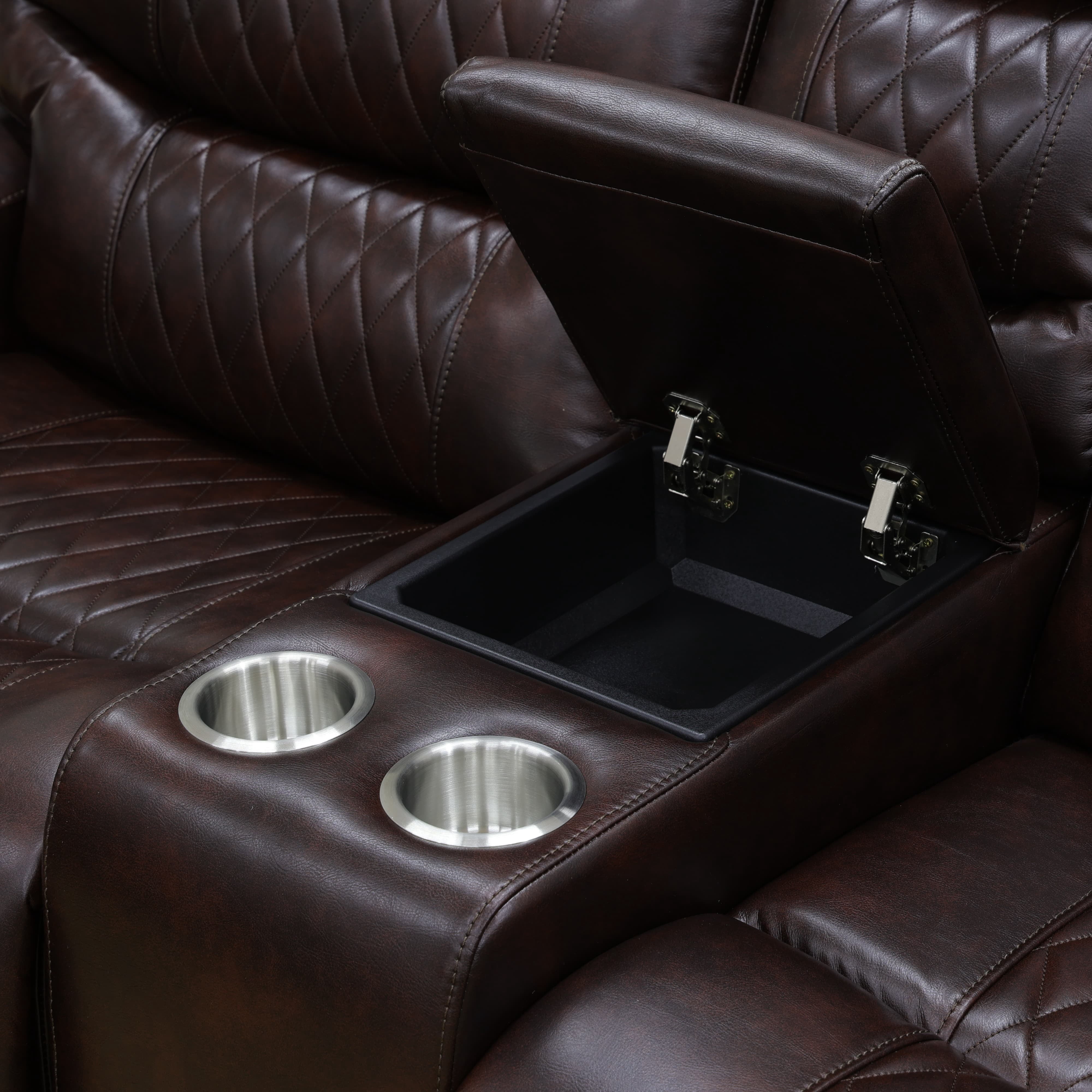 MAYEERTY Power Reclining Loveseat, Electric 2-Seat Leather Recliner with USB Charging, Storage & Cup Holders for Living Room, Brown