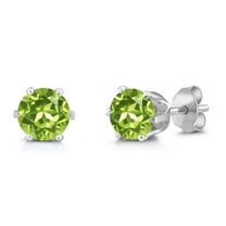 Gem Stone King Green Peridot 6 Prongs Stud Earrings for Women | 1.20 Cttw | Gemstone Birthstone | Round 5MM