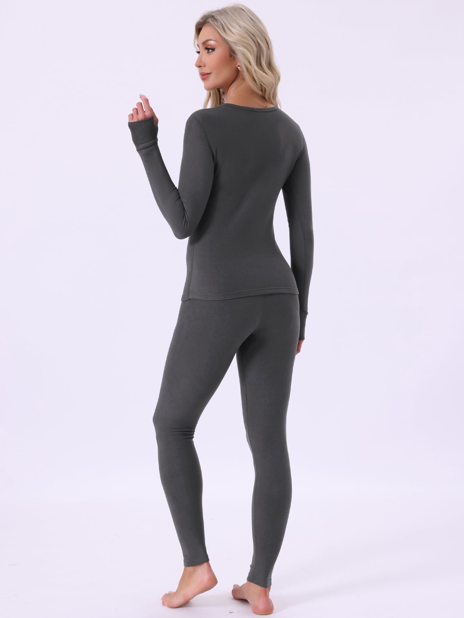DARING DIVA Women's Thermal Sets Underwear Long Sleeve Fleece with Leggings 2XL Gray