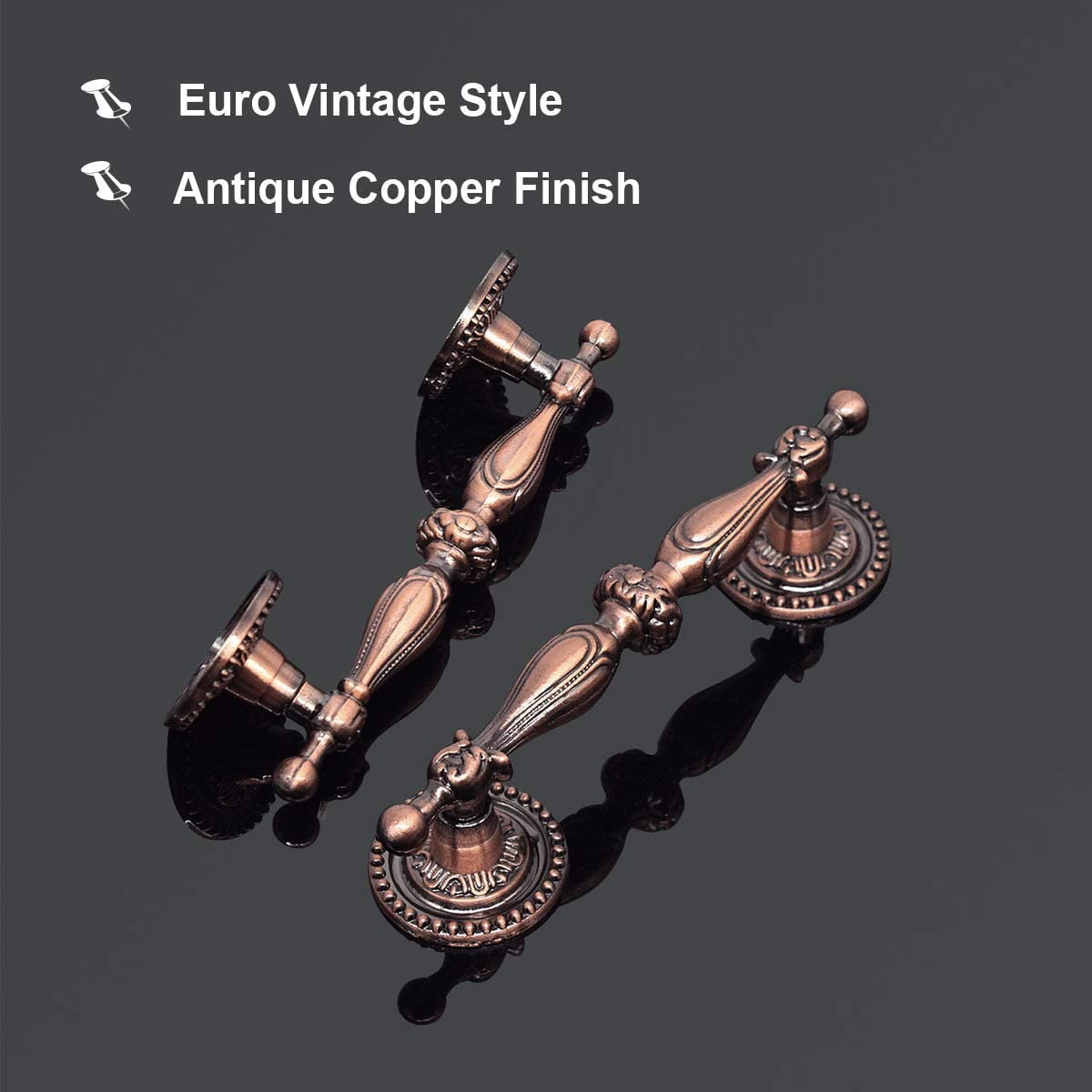 (10 Pack) 2.5" Vintage Drawer Pulls Antique Copper Cabinet Handles Euro Style,Antique Dresser Pull Kitchen Furniture Handle Bedroom Bathroom Hardware, Hole Centers:64mm(2-1/2 in)