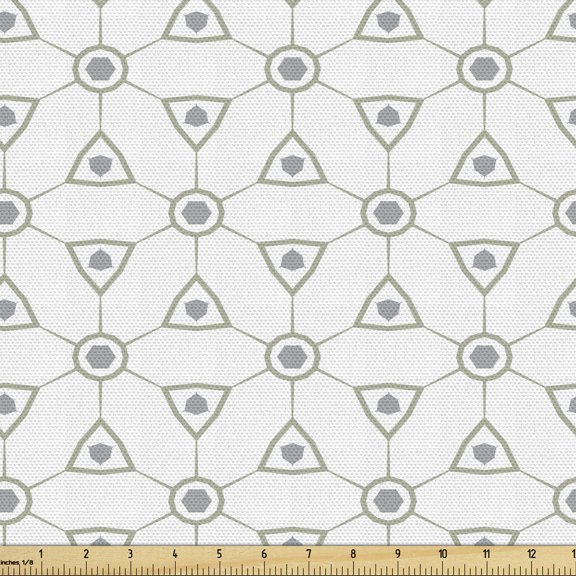 Modern Sofa Upholstery Fabric by the Yard, Geometric Pattern Stripes and Hexagons Inside Triangles Along Circular Shapes, Decorative Fabric for DIY and Home Accents, Multicolor by Ambesonne