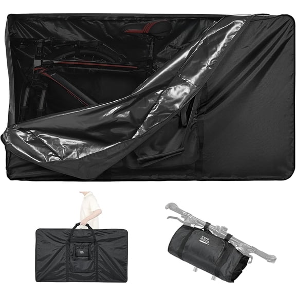 Bike Travel Bag Airplane for 26 to 29 inch Mountain Bicycle, 900D Heavy Duty Folding MTB Bike Box Case with Wheels Pack for Air Travel Flights, Water-resistant Cycling Transport Storage