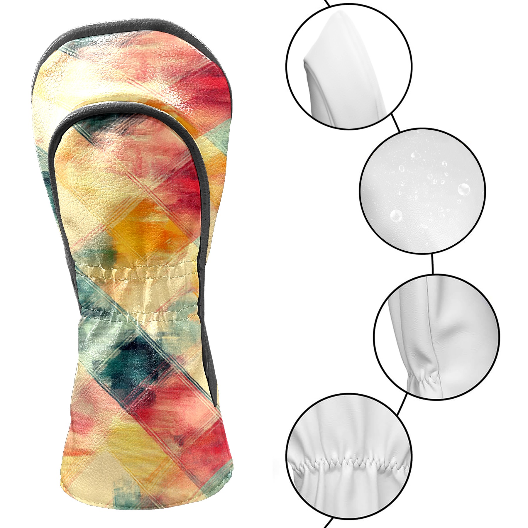Golf Club Covers PU Leather Waterproof Head Covers for Fairway Woods Hybrids Colored Squares