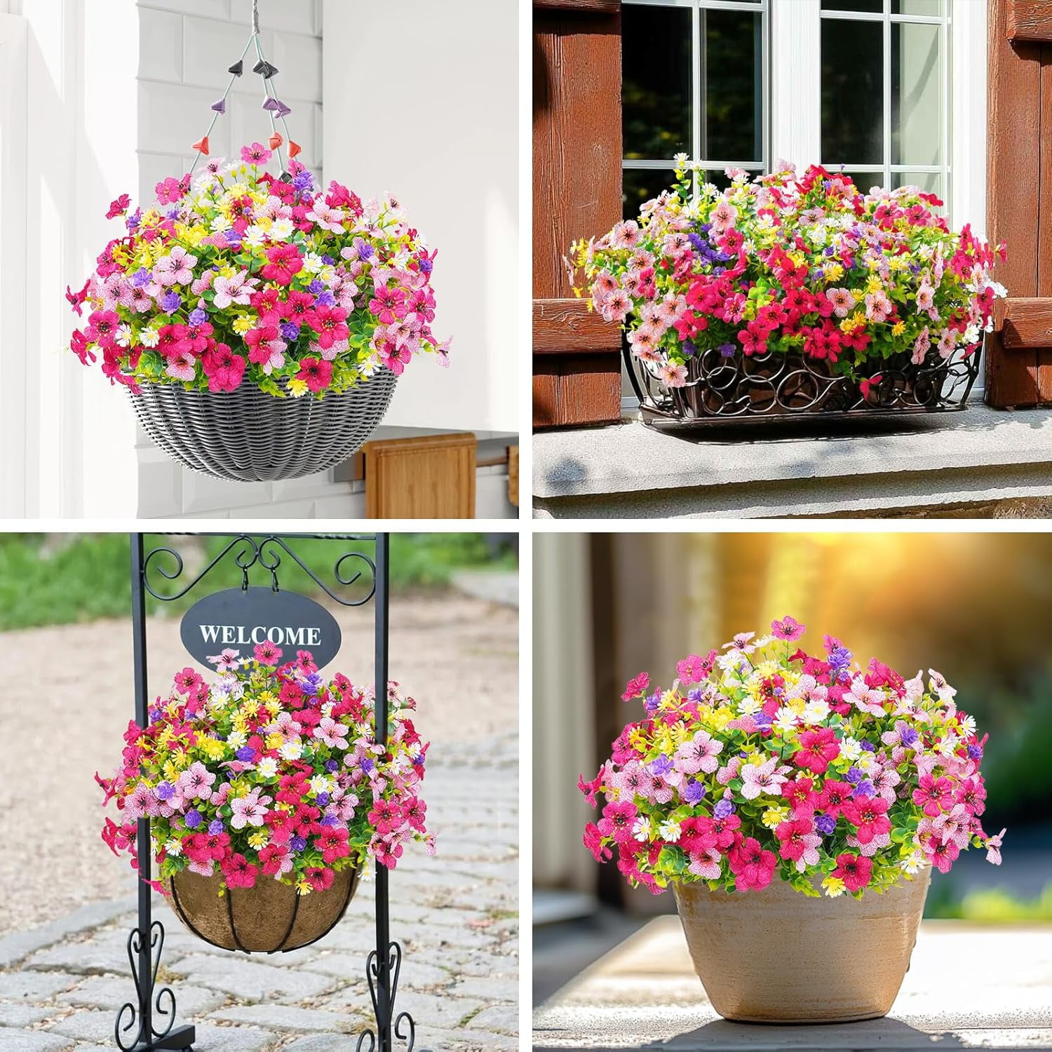 Waipfaru Artificial Flowers UV Resistant Plastic Potted Boxwood for Outdoor Garden Décor