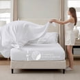 thumbnail image 4 of Flymme Queen Comforter Set with Sheets White 7 Pieces Bed in a Bag Queen Size Bed Set Soft Microfiber Pinch Pleat Bedding Set for All Season, 4 of 9