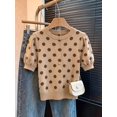 thumbnail image 3 of Women's Dot Ribbed Knit Top Crew Neck Short Sleeve Puff Sleeve Loose Fit Ribbed Cuffs Hem Pullover for Fall Winter Layering Office Commute Daily Outfits, 3 of 10