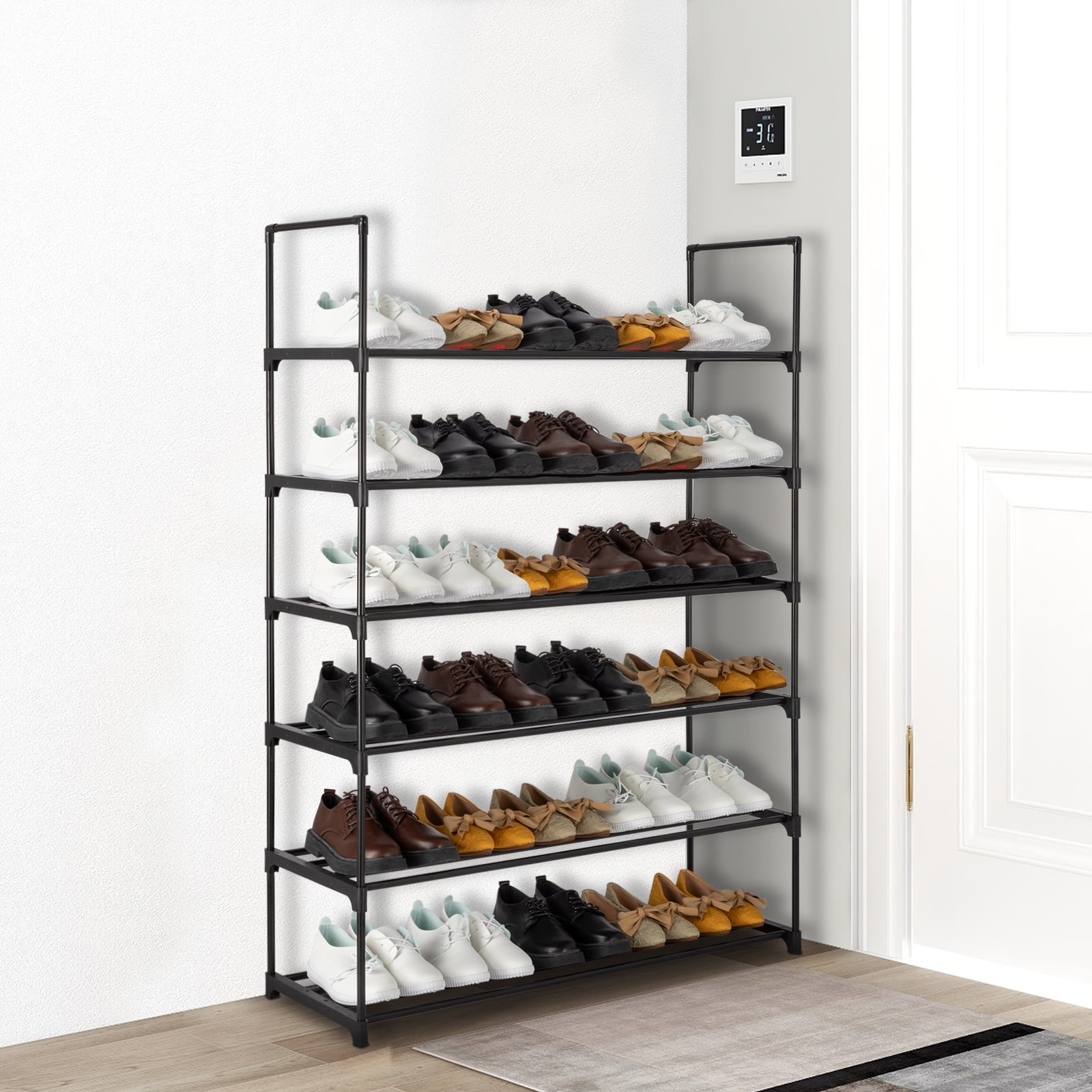 ktaxon 6-tier metal sturdy shoe rack shelf shoe tower stand 30- pairs shoe storage cabinet organizer for closet entryway bedroom living room home  black finish