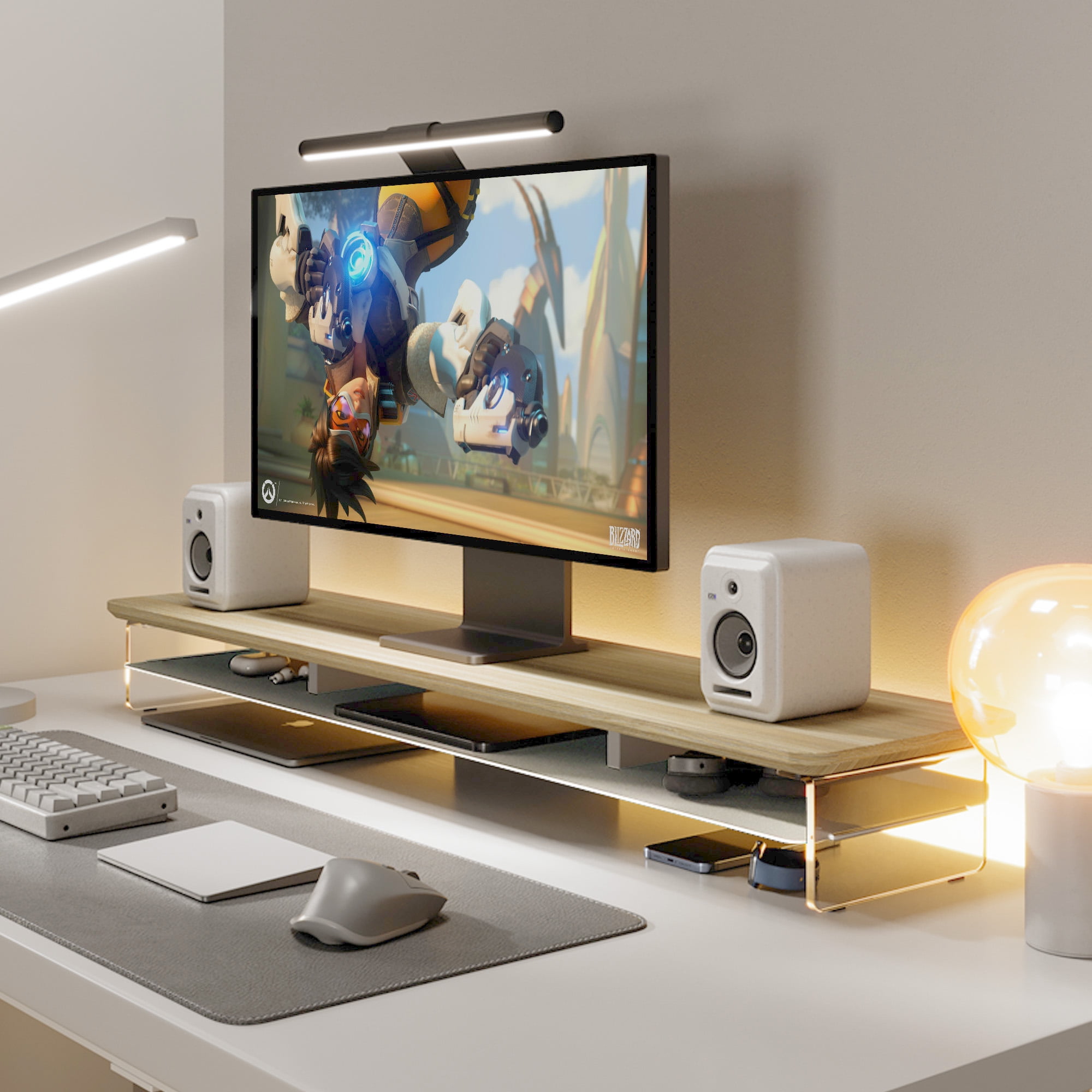 Fenge 42.5 Inches Acrylic Monitor Stand Riser with Metal Storage