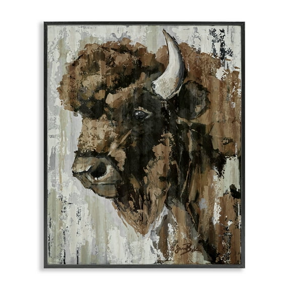 Stupell Industries Abstract Bison Visage Animals Painting Black Framed Art Print Wall Art, 11 x 14