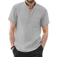 thumbnail image 2 of toraway Summer Clothes Men T Shirts Men Spring and Summer Solid Top Shirt Casual Cotton Linen Stand Top Plus Size Vacation Pocket Short Sleeve Shirt Z240706-Grey M, 2 of 5