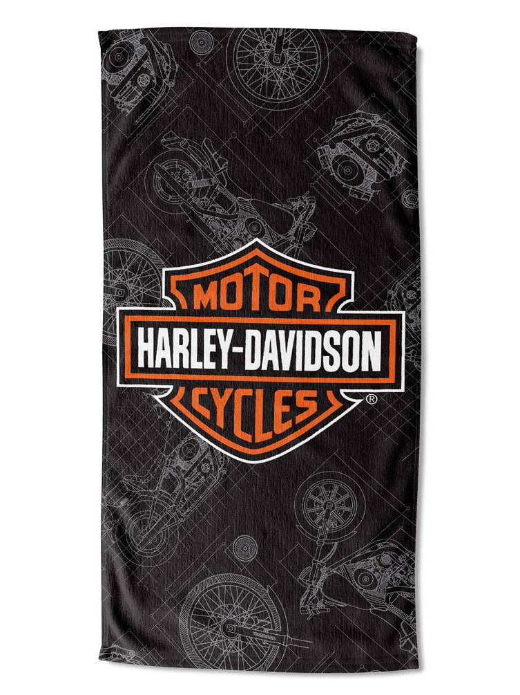 Harley-Davidson Blueprint B&S Beach Towel, 30 x 60 inch, Black/Orange ...