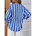 thumbnail image 4 of Womens Puff Sleeve Babydoll Tops Summer V Neck Striped Blouse Cute Casual Loose Fit Flowy Shirts Blue S, 4 of 9
