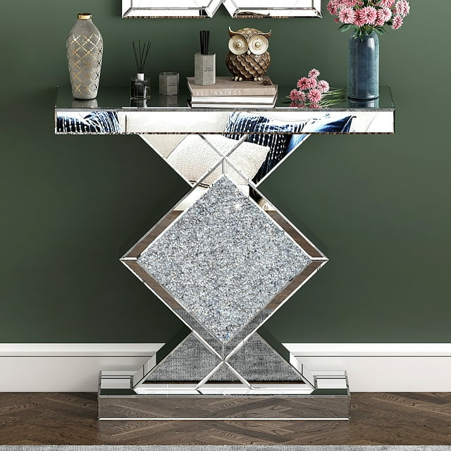 SHYFOY Contemporary Mirrored Console Table Silver Entryway Table with