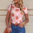 thumbnail image 6 of KLL Women 's Crew Neck Bodysuit Jumpsuits Strawberry Print Short onesies Stretch T Shirts, 6 of 7