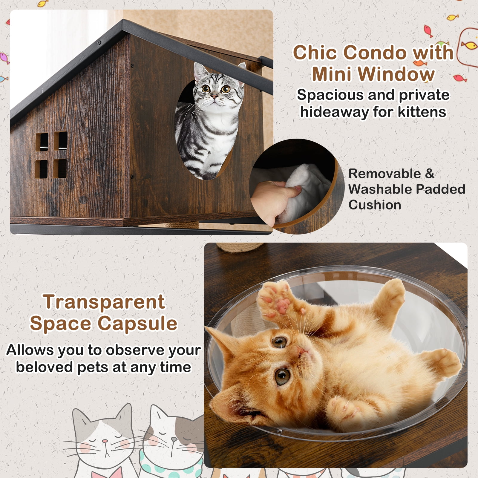Gymax Cat Tree w/ Litter Box Enclosure w/ Hidden Washroom Scratching Posts & Pad