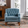thumbnail image 4 of Accent Chair and Ottoman, Single Sofa Chair & Large Round Ottoman with Storage, Linen Upholstered Armchair with Burlap Ottoman Table for Living Room, Bedroom, Office, Blue+Beige, 4 of 6