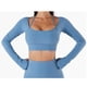 thumbnail image 2 of Top de Yoga para mujer, manga larga, cuello cuadrado, dobladillo más ancho, cintura alta, diseño de punta de los dedos, ropa deportiva de secado rápido, 2 of 6