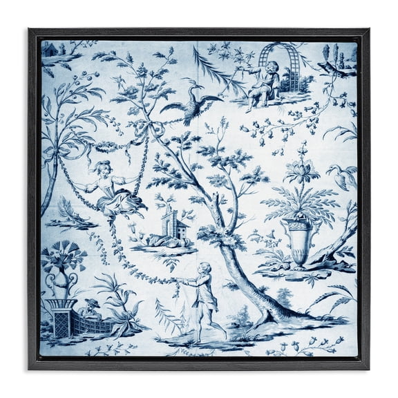 Stupell Industries Shabby Chic Vintage Toile Scene Black Floating Frame Canvas Art, 18 x 18, by Vintage Hustle