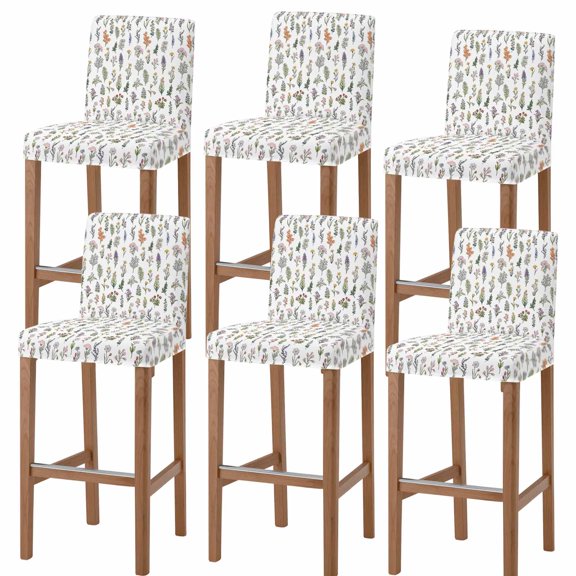 Rustic Wildflower Bar Stool Covers - Stretch Dining Chair Covers Set of 6, Summer Floral Botanical Bar Chair Cover Removable Counter Stool Pub Chairs Slipcovers Protectors for Kitchen/Cafe