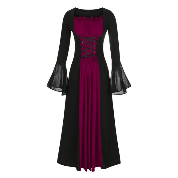 Herrnalise Women's Gothic Vintage Maxi Dress Halloween Cosplay Court Banquet Dress Mesh Bell Sleeve Dress Plus Size Dark Gothic Retro Flared Sleeve Long Dress for Women's