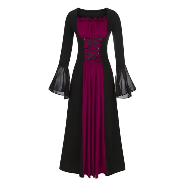 Ersazi Robes pour Femmes 2024 Décontracté Femmes Robe à Manches Évasées en Maille pour Femmes Robes Décontractées pour Femmes Gothique Rétro Robe Longue Foncée en Liquidation Rose Vif P