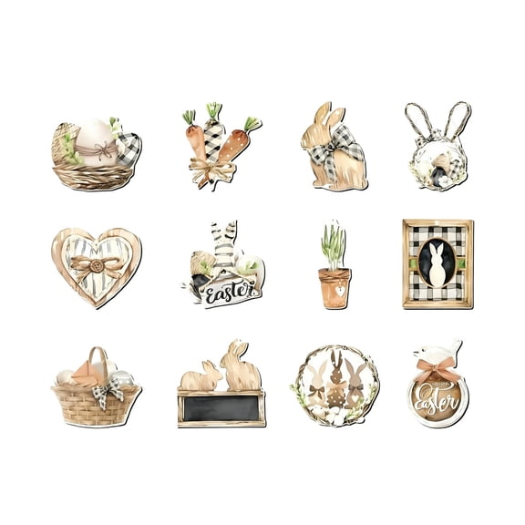 12-Piece Wooden Easter Egg Bunny Decoration - Outdoor and Home Pendant Set without Ropes
