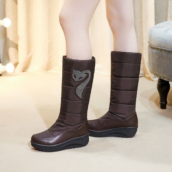 OKBOP Women's Snow Boots-Walking Shoes Women Knee High Boots Women Wide Calf Vintage Lug Sole Christmas Winter Warm Womens Boots