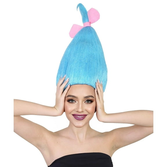 Capless Tall Blue Dwarf Wig, Unisex Teens Premium Breathable Cap Flame-Retardant Synthetic Fiber