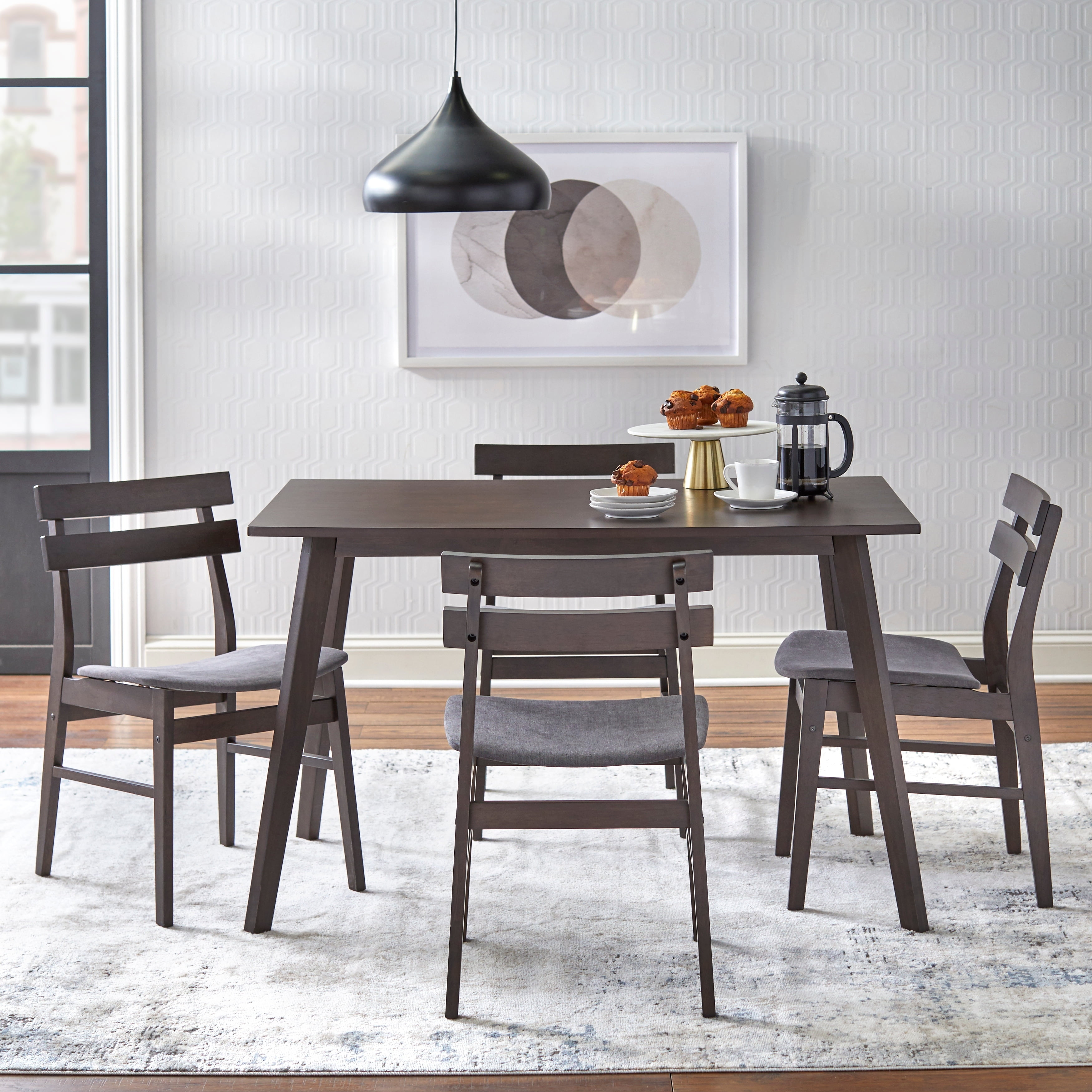 TMS Fiesta Mid-Century Wood Dining Room Chairs , Walnut - Set of 4