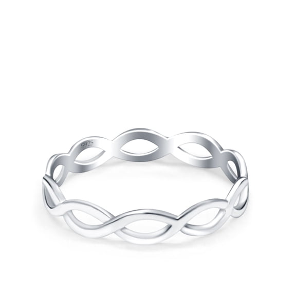 Full Eternity Infinity Braided Crisscross Band Ring 925 Sterling Silver Size 4