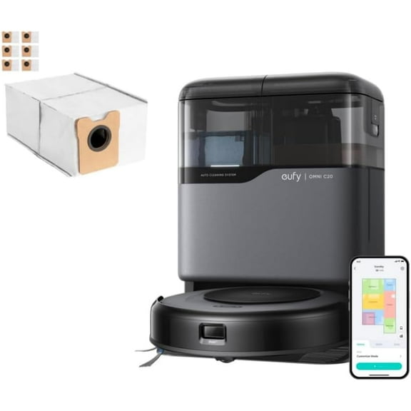 eufy Robot Vacuum Omni C20, Robot Vacuum and Mop Combo   Official Accessories, 6-Pack Large Capacity Dust Bags