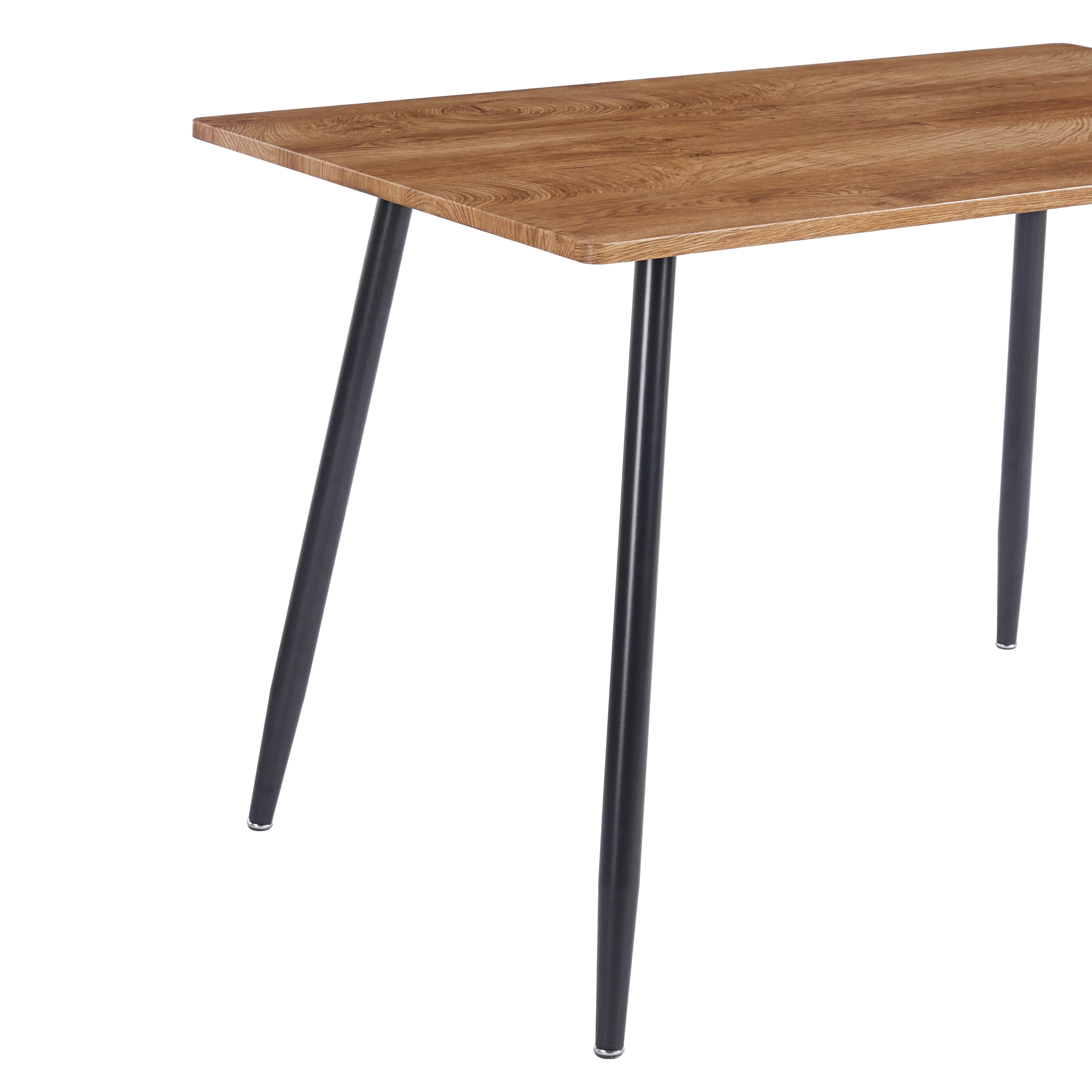 47-Inch Modern Dining Table with Wood Grain MDF Top and Black Metal Legs, Kitchen Table and Computer Desk for 4-6 People, Wood