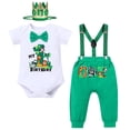 thumbnail image 2 of IBTOM CASTLE Baby Boys Jungle Theme My 1st Birthday Outfit Romper+Pants+Suspenders+Headband 4Pcs Photoshoot Cake Smash Outfit 6-12 Months Green, 2 of 8