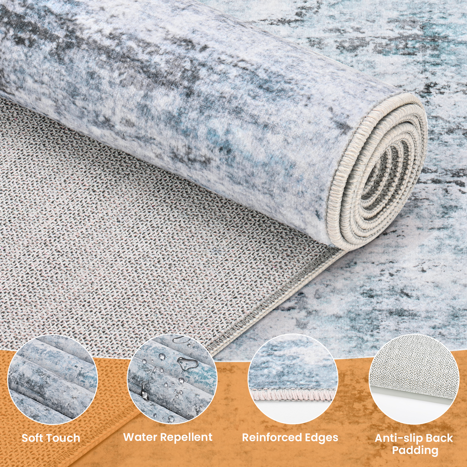 Area Rugs for Living Room, Homasen 8'x10' Washable Indoor Rug Dream Light Blue, Soft Low Pile Stain Resistant Carpet for Bedroom, Dinning Room