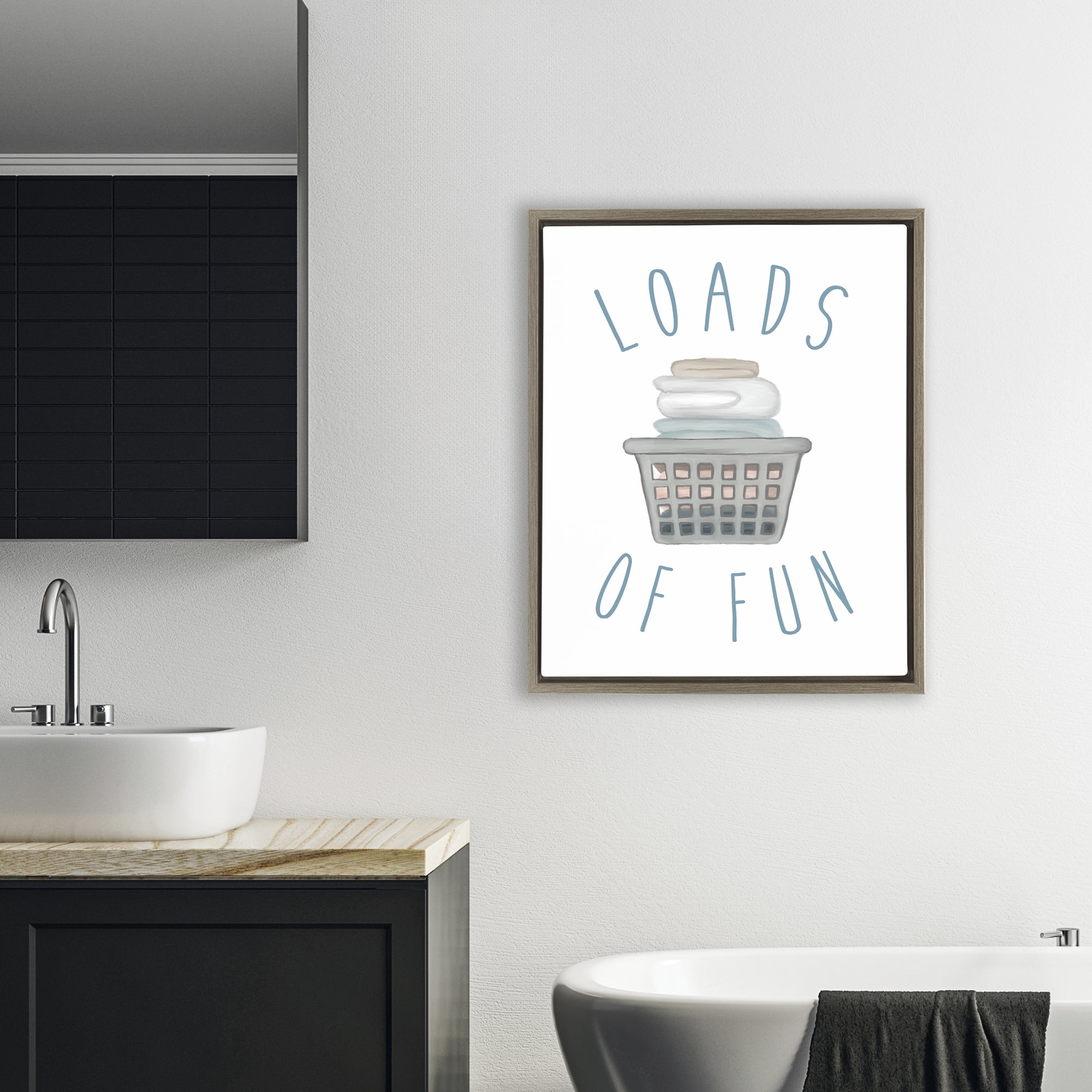 Stupell Industries Loads Of Fun Laundry Basket Brown Framed Floater Canvas Wall Art, design by Elizabeth Medley