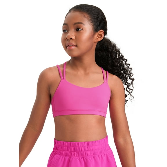 CRZ YOGA Girls Softness Butterluxe Cross Sports Bra Yoga Athletic Casual Double Spaghetti Strap Kids Teen