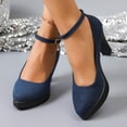 thumbnail image 2 of Gpaecead Women's High Chunky Heel Dress Shoes Faux Suede Closed Toe Comfortable Spring Summer Casual Ankle Strap Shoes Blue, 2 of 8