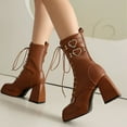 thumbnail image 5 of Mostsola Gothic Boots for Women Block Heel Lace up Combat Boots Square Toe Platofrm Heels, 5 of 9